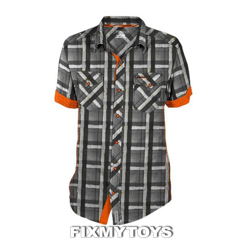 Oem polaris rzr desert dune grey w/orange short sleeve plaid shirt sizes s-3xl
