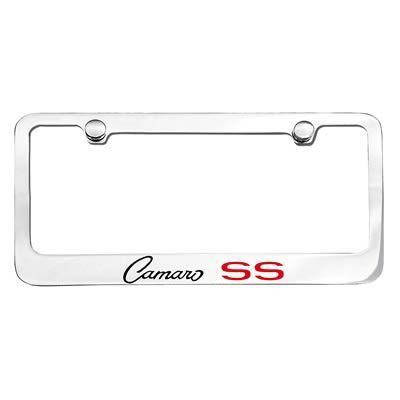Ghh license plate frame brass chrome red ss logo black camaro script logo each