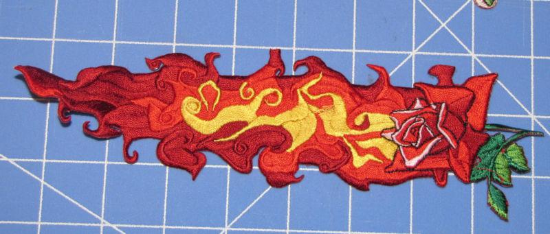 2" x 9" -  red flames  with rose  patch  for vest