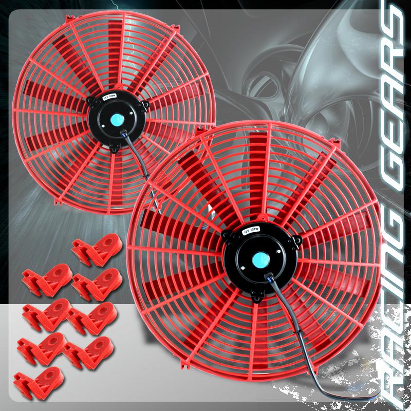 2x jdm 16" red 1500 cfm 2250 rpm electric cooling slim push pull radiator fan