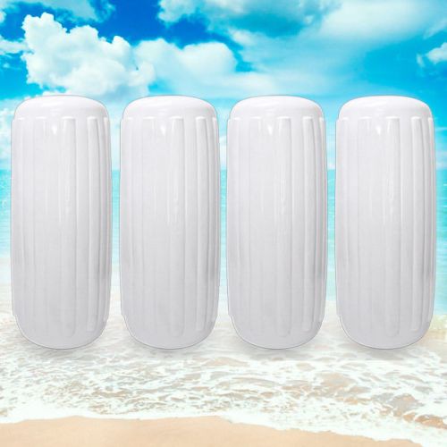 Center hole ribbed boat fender 4pc 10"x 28" inflatable vinyl mooring guard white