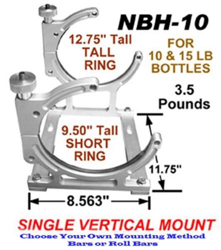 Horizontal single nitrous bottle billet brackets for 10lb and 15lb bottles.