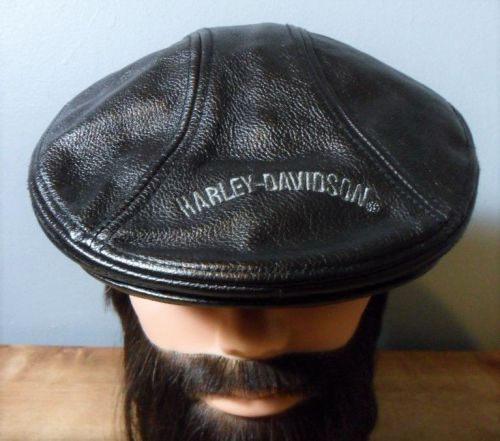 Harley davidson black leather cabbie/ivy/newsboys cap~size large~authentic!