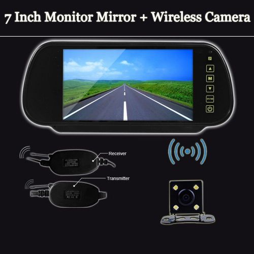 7&#034; lcd mirror monitor +wireless car reverse rear view backup camera night vision