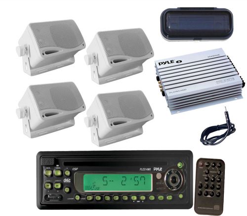 In-dash boat cd/mp3 player, 3.5&#034; 200 watt box speakers, 4 ch 400w amp, antenna