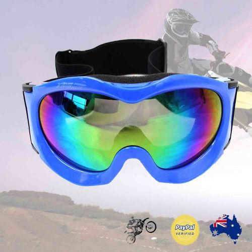 Blue motocross dirt bike trail mx quad racing kids goggles tinted uv anti fog
