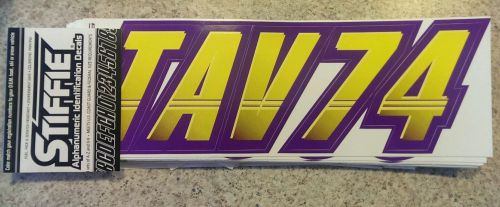 Stiffie alphanumeric id decals, water craft, purple and yellow, used