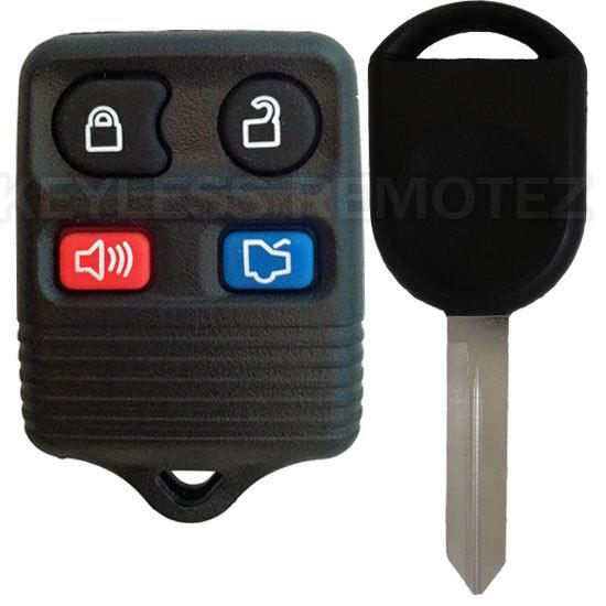 New ford 4 button keyless remote fob + uncut transponder ignition chipped key