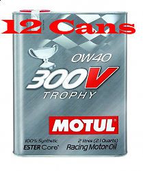 12 motul 300v trophy 0w-40 synthetic racing motor oil - 2 l can ea - 103127 new