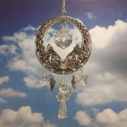 Crystal clear angel rearview mirror charm sun catcher handmade