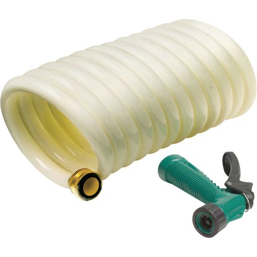 Seachoice 25&#039; white poly coiled washdown hose w sprayer for any boat enthusiast