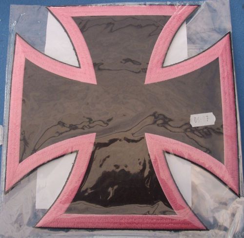 New embroidered large iron cross back patch  pink /black biker