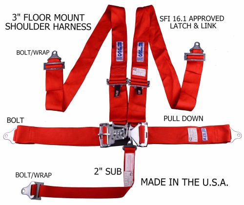 Rjs racing sfi 16.1 latch &amp; link 5 pt floor mount harness red 1130204