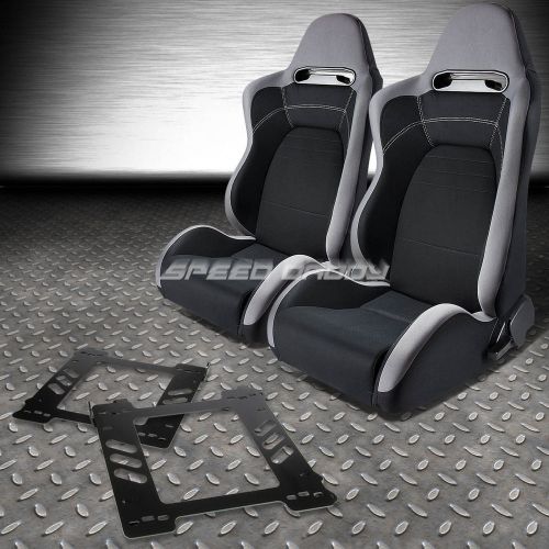 Pair type-r gray black cloth sport racing seat+bracket for 92-99 e36 2-dr