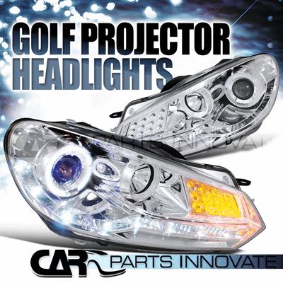 For 2009-2012 vw golf mk6 chrome halo projector headlights+r8 sty drl+led signal