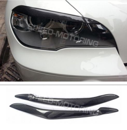 Carbon fiber headlight cover eyelid eyebrows trim caps fit for bmw x5 e70 07-13