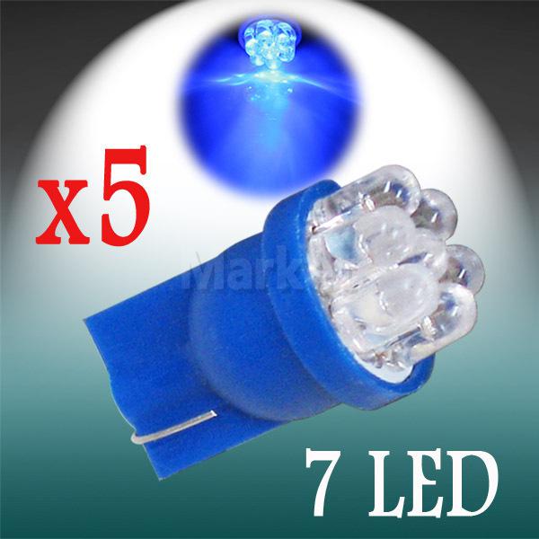 5x t10 194 w5w 7 led blue wedge instrument side interior car light lamp bulb