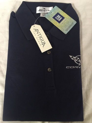 Gm corvette antigua polo dress shirt for women size m dark blue 100% cotton new