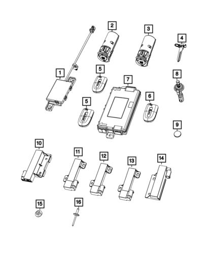 Genuine mopar integrated key fob transmitter 68394199aa