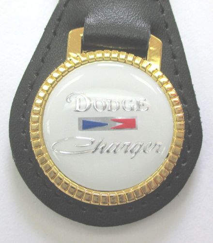 White dodge charger 44c1 leather gold tone key ring 1981 1982 1983 1984 1985