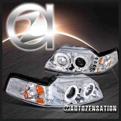 99-04 ford mustang chrome led drl halo projector headlights