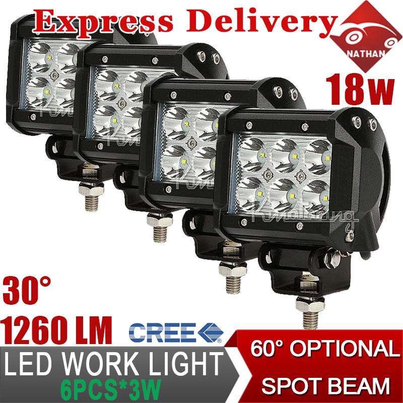 4x 18w 1260lm cree led work light spot/flood offroad diving truck boat atv 4x4