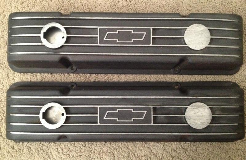 Small block chevy aluminum retro valve covers chevrolet bow tie logo