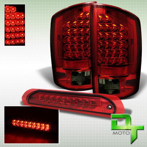 07-08 dodge ram 1500 2500 3500 pickup red smoked led tail lights+3rd brake lamp