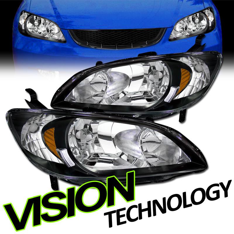 04-05 civic 2d/4d blk housing clear lens headlights w/ amber assembly left+right