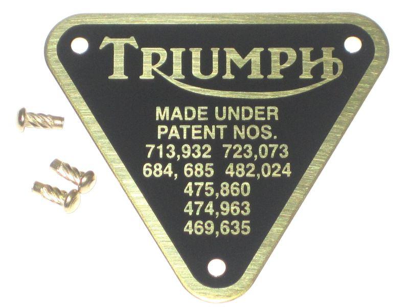 Triumph patent plate brass uk made with rivets timing cover badge 70-4016a