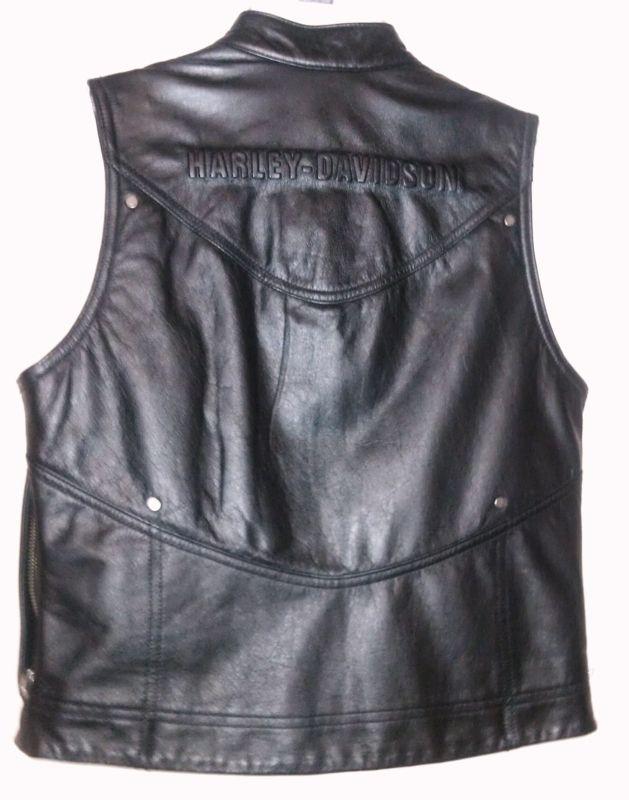Womens xs harley davidson embossed leather vest black zip front,snap collar