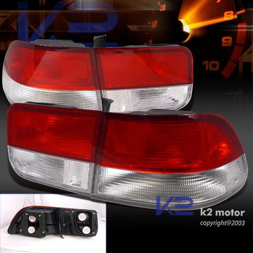 96-00 civic 2dr coupe jdm red/clear tail lights brake lamps pair