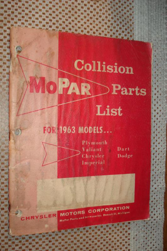 Purchase 1963 PLYMOUTH CHRYSLER DODGE COLLISION PARTS BOOK ORIGINAL
