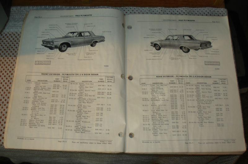 Purchase 1963 PLYMOUTH CHRYSLER DODGE COLLISION PARTS BOOK ORIGINAL
