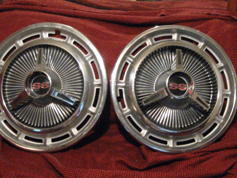 Buy 2 VINTAGE 6368 CHEVY SS STAINLESS STEEL & CHROM HUB CAPS 14" OEM in Birmingham, Alabama, US