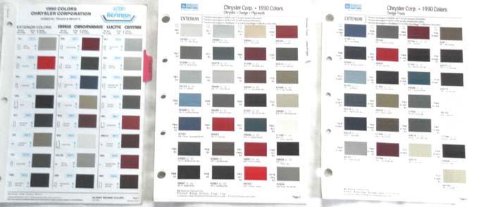 1990 chryler dodge plymouth mopar truck color paint chip charts all models
