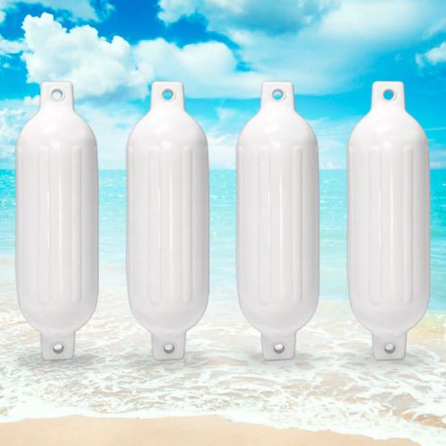 Twin eye ribbed boat fender 6.5" x 23" 4pcs inflatable vinyl mooring guard white