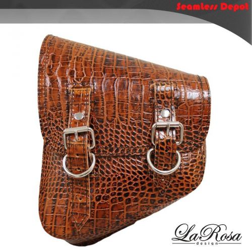 Larosa brown gator emboss leather harley softail bobber left swing arm saddlebag