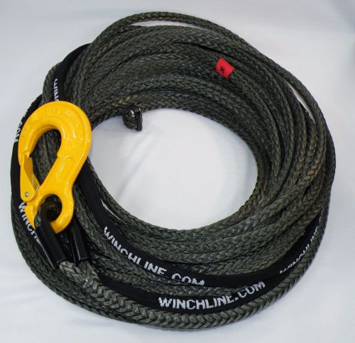3/8" x 100' fireline winch rope synthetic cable w/ hook, tube thimble, black