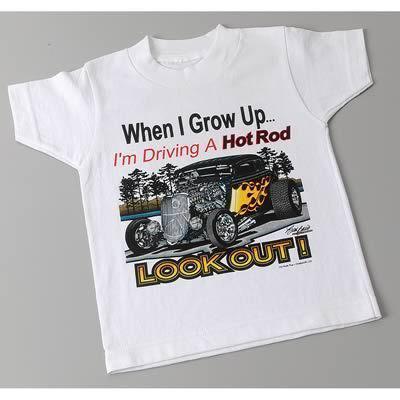 Rwm t-shirt cotton "when i grow up i'm driving a hot rod. lookout!" white 2t ea