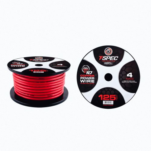 T-spec v10pw-4rd125 v10 4 gauge red power wire 125 ft spool w/ high strand count