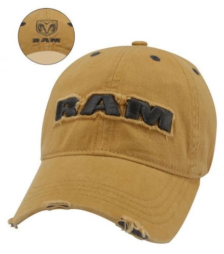 Brand new distressed look embroidered 3d dodge ram wheat yellow hat / cap!