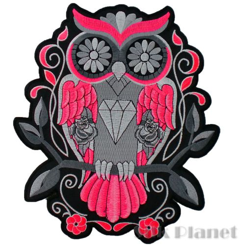 10" sugar skull owl tattoo jewel angel death back patch motorcycle vest biker xl