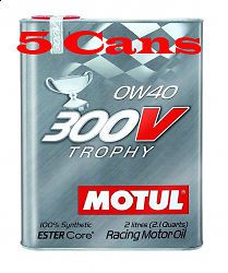 5 motul 300v trophy 0w-40 synthetic racing motor oil - 2 l can ea. - 103127 new
