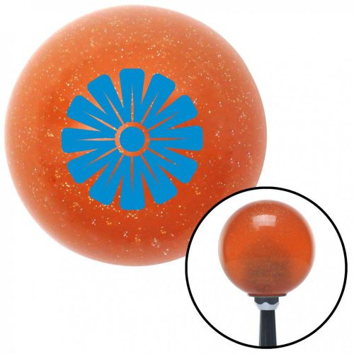 Blue hawaiian flower #1 orange metal flake shift knob with 16mm x 1.5 insert sbc