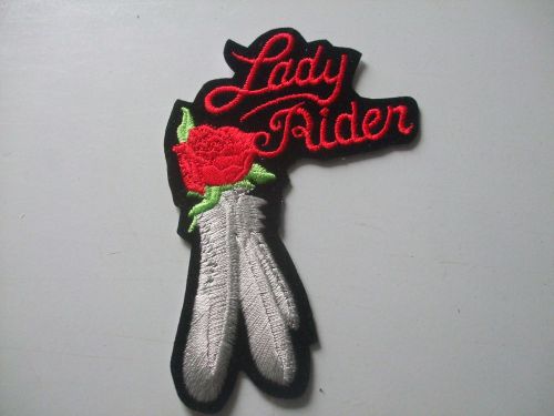 New embroidered red feathers lady rider rose biker patch