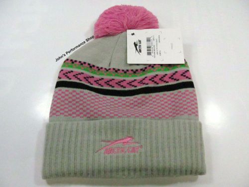 2017 arctic cat women&#039;s aircat pink and gray beanie hat w/ pom 5273-092