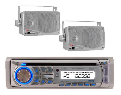 2x silver 3.5&#034; 200w mini box speakers + am400w marine240w usb cd mp3 ipod radio