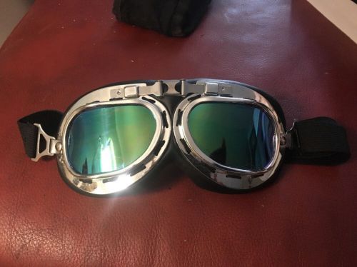 Wwii raf vintage aviator pilot chrome motorcycle half german helmet goggles