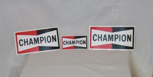 (3) champion spark plug stickers automotive motorcycle 9.5&#034;x 5&#034; and 5.5&#034;x 3&#034; new